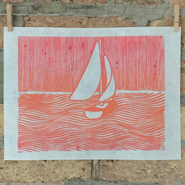 Sailboat, Lake Michigan / Moire 20 | Linocut Print | Wall Art