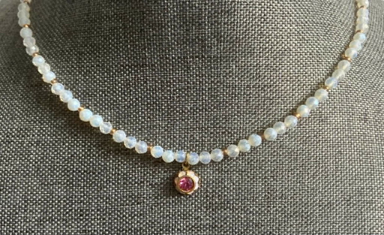 opalite necklace with 8mm vintage crystal charm