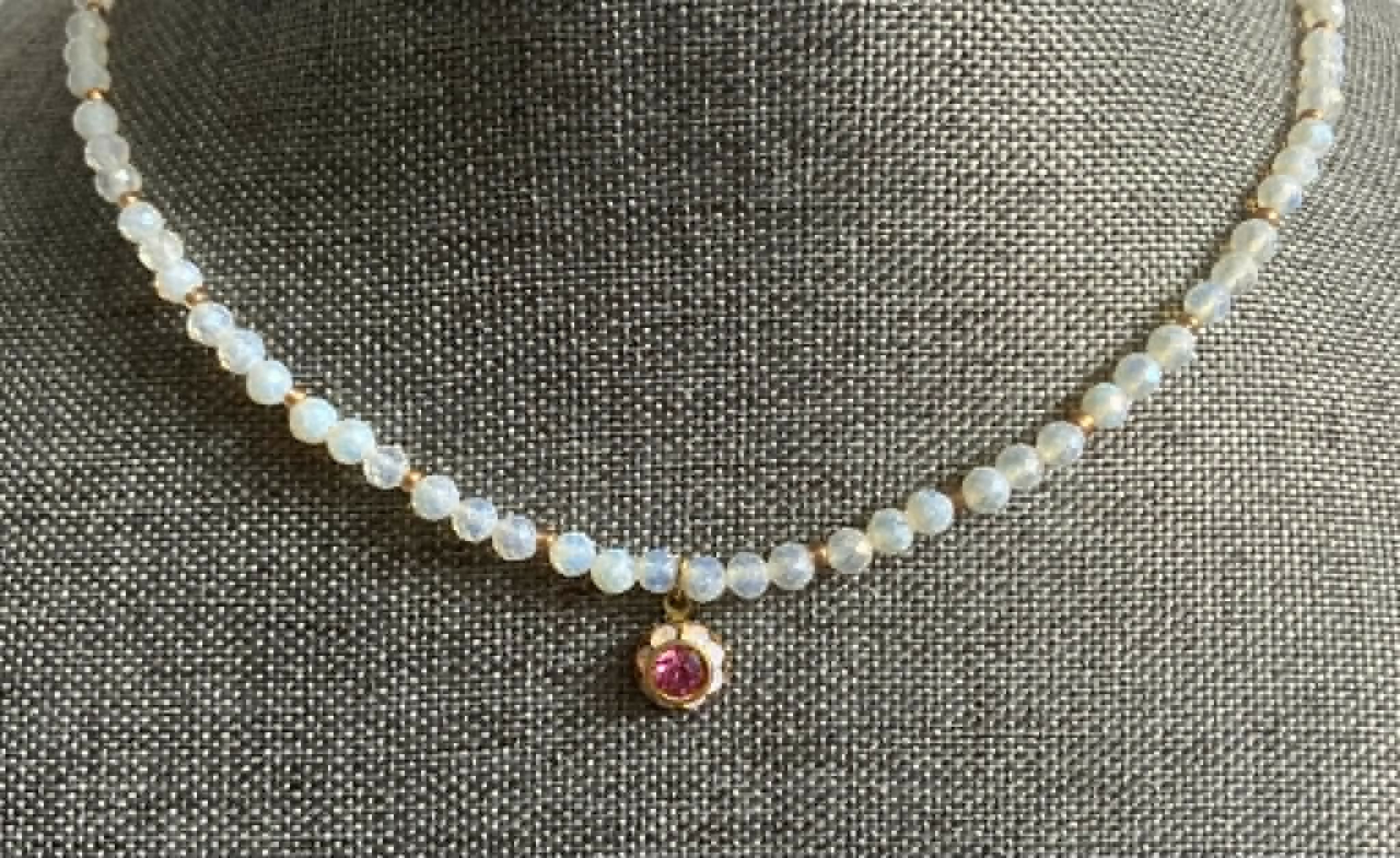 opalite necklace with 8mm vintage crystal charm