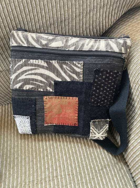 Three zip black patchwork purse