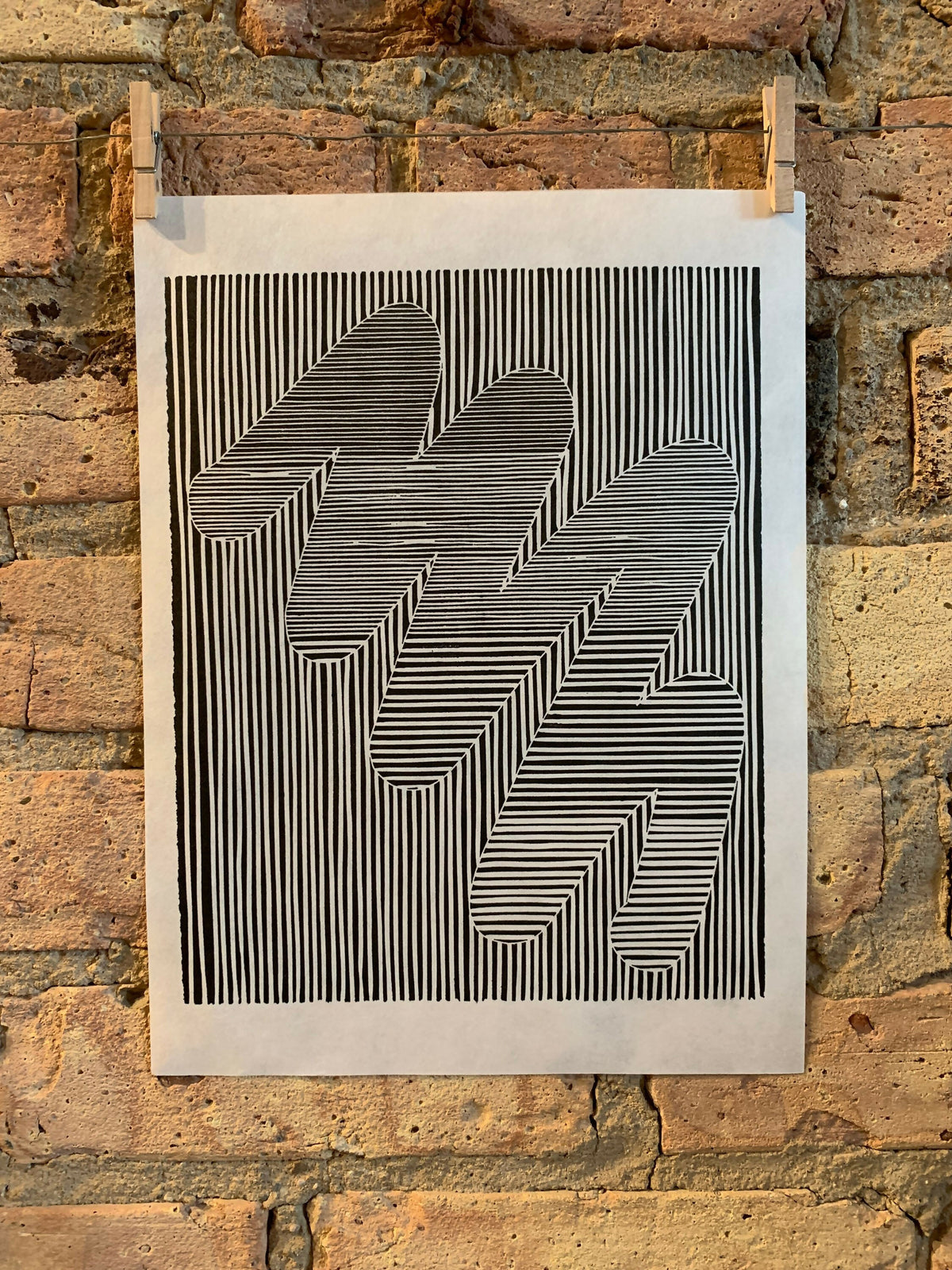 Round Brush / Moire 16 | Optical Illusion | Linocut Print | Wall Art