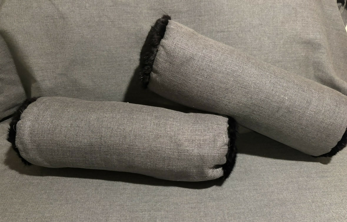 Gray linen Bolsters with Mink Trim
