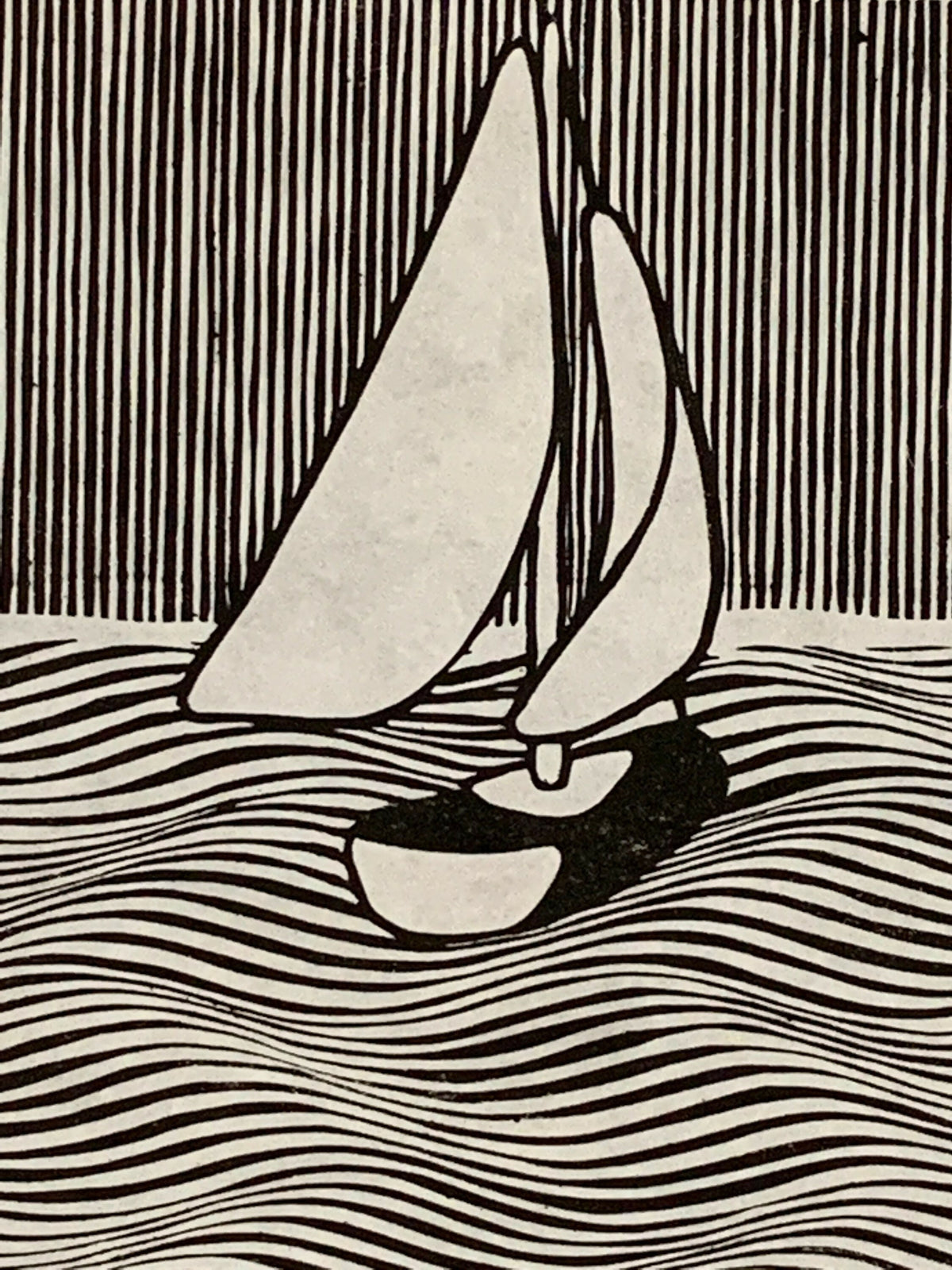 Sailboat, Lake Michigan / Moire 20 | Linocut Print | Wall Art