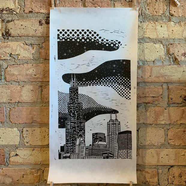 Chicago Skyscraper | 12" x 24" | Linocut Print | Wall Art