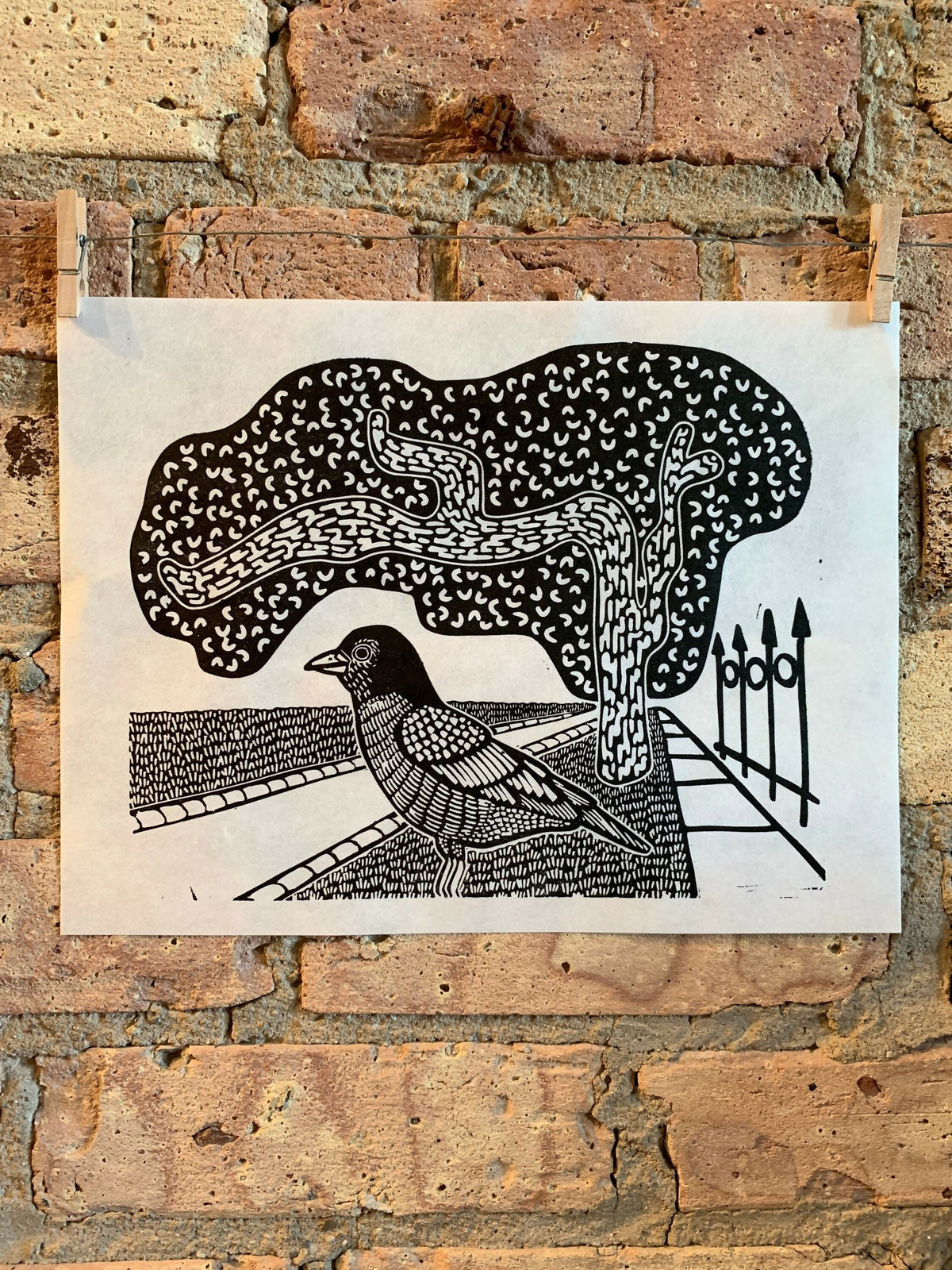 Bird and Tree | City Scenes | Landscape, Spring Tree, Graceland Cemetery, Chicago | Linocut Print | Wall Art