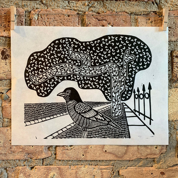 Bird and Tree | City Scenes | Landscape, Spring Tree, Graceland Cemetery, Chicago | Linocut Print | Wall Art