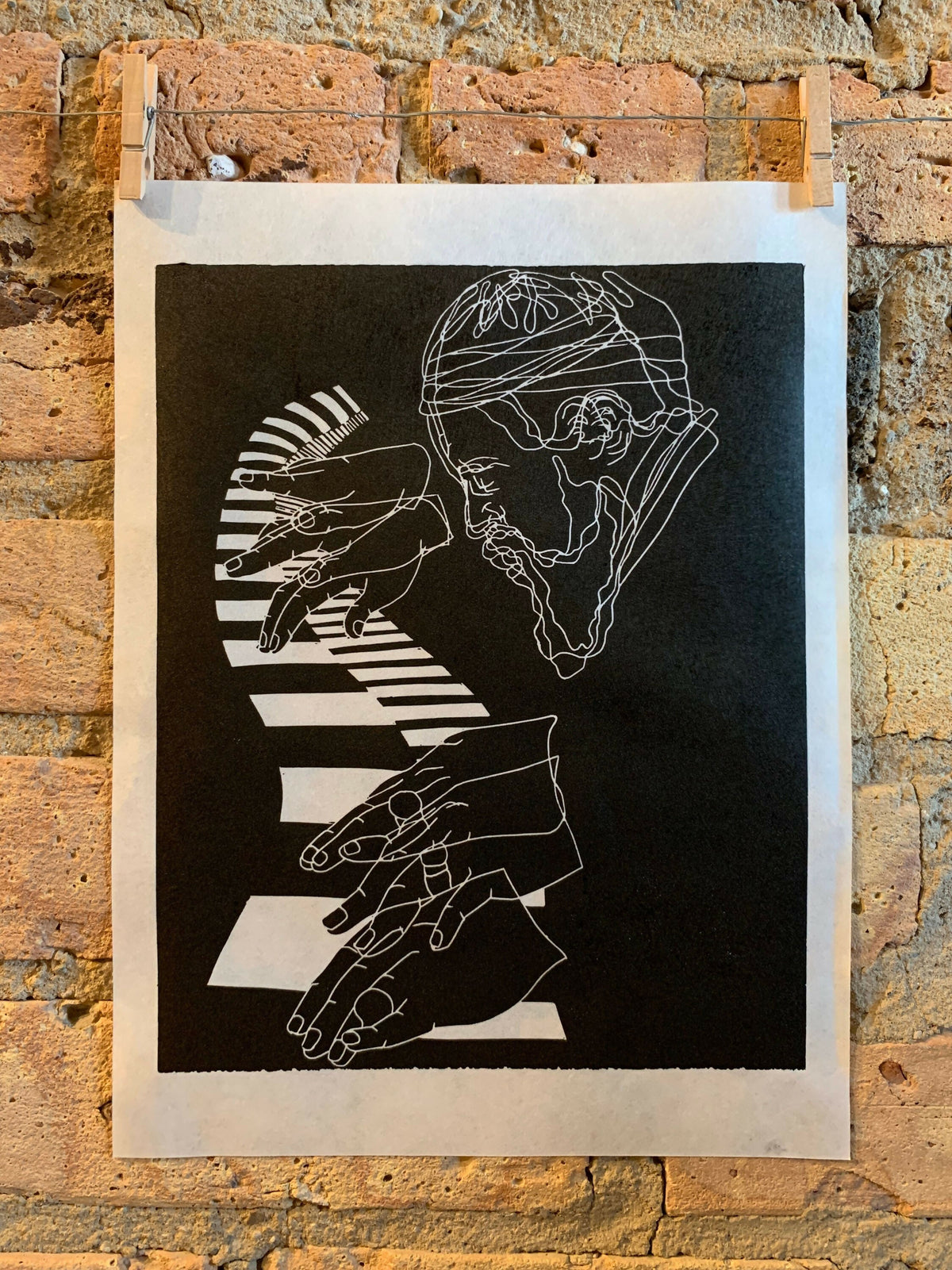 Thelonius Monk, 1965 | Jazz Pianist | Linocut Print | Wall Art