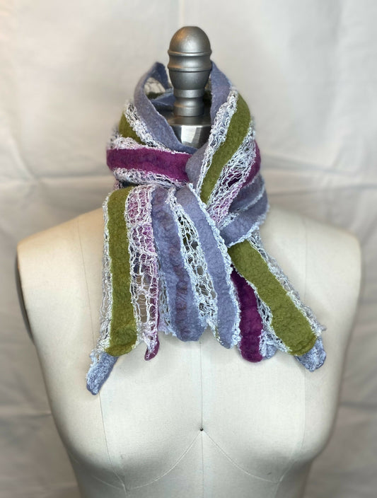 Cotton mesh and Wool Nuno Felted Scarf
