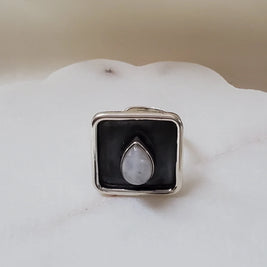 Moonstone Oxidized Silver Ring.
