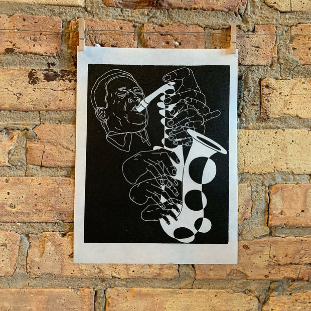 John Coltrane, 1965 | Jazz Sax Saxophone | Linocut Print | Wall Art
