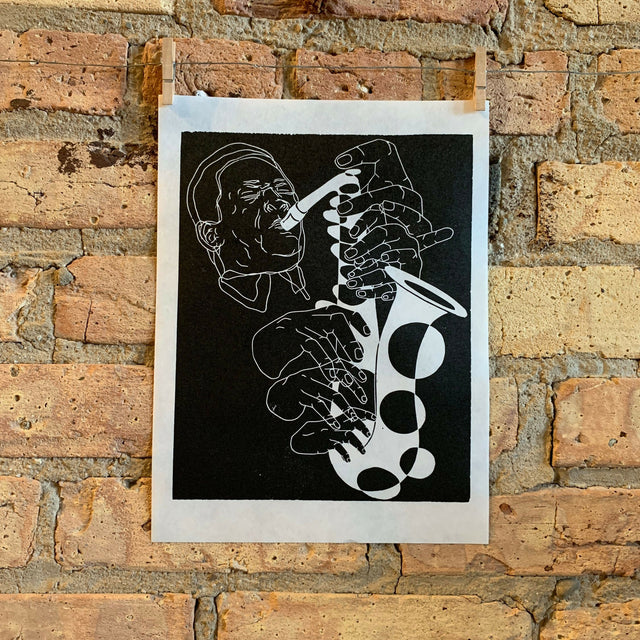 John Coltrane, 1965 | Jazz Sax Saxophone | Linocut Print | Wall Art