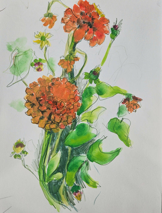 Mixed Media Watercolor of Wildflowers
