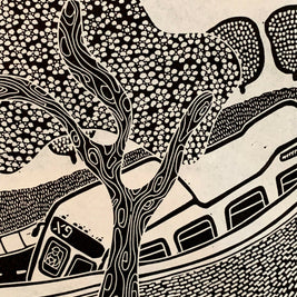 Bus Over a Brick Wall | Chicago CTA | Linocut Print | Wall Art
