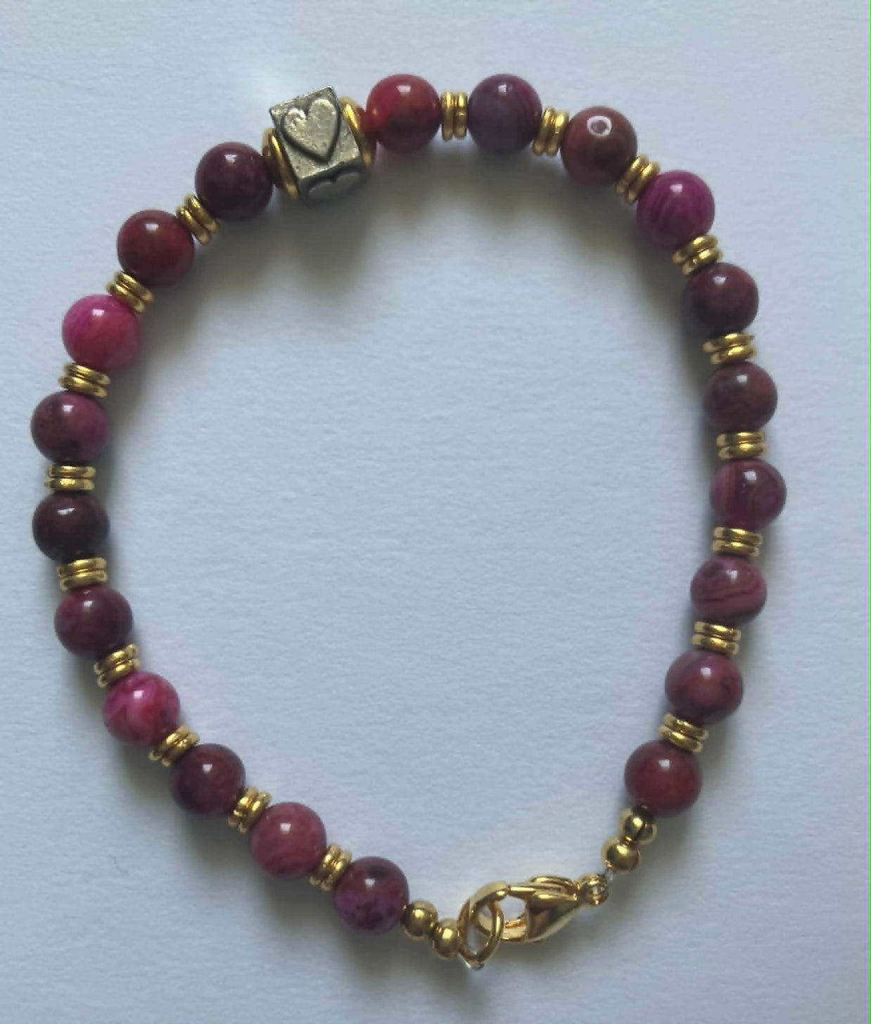 gemstone bracelet - ruby agate with heart