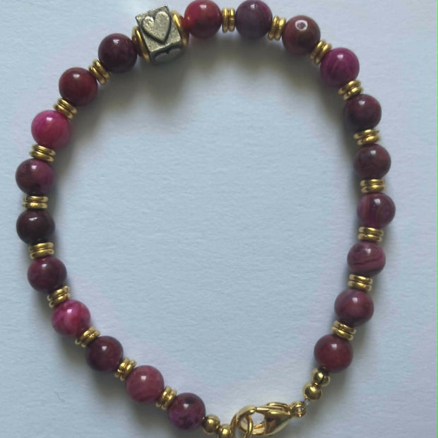 gemstone bracelet - ruby agate with heart