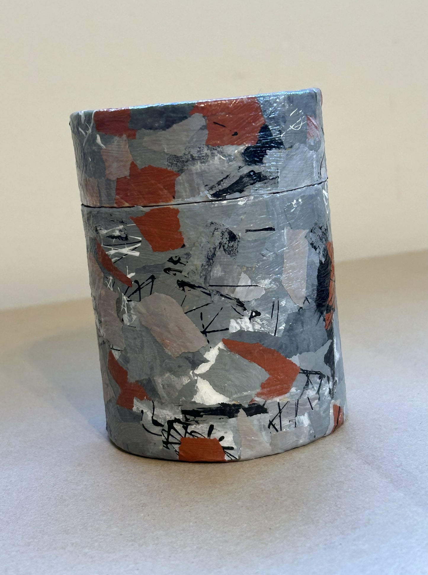 Handcrafted Mixed Media Art Canister