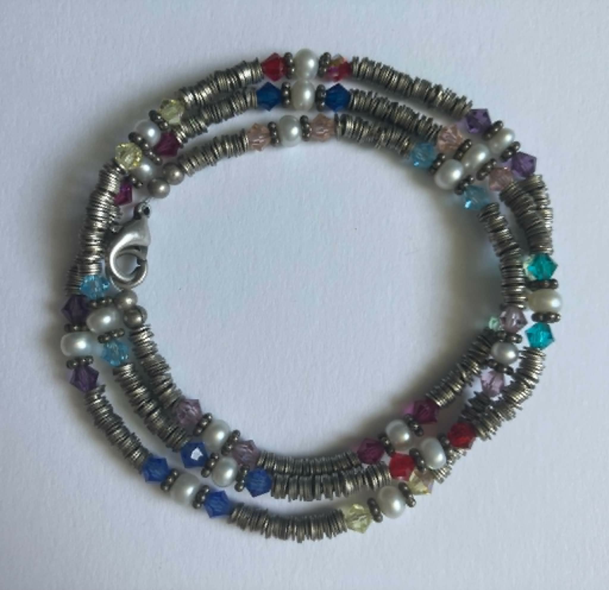 wrap bracelet - silver with multi crystals