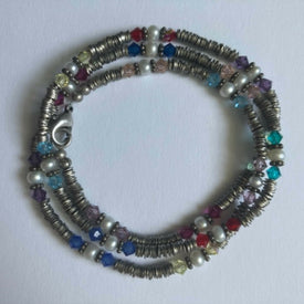 wrap bracelet - silver with multi crystals