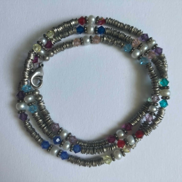 wrap bracelet - silver with multi crystals