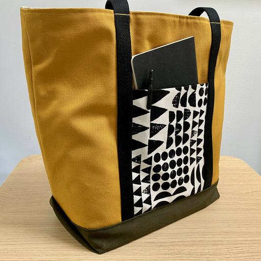 Big Tote in Black Abstract and Mustard