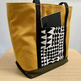 Big Tote in Black Abstract and Mustard