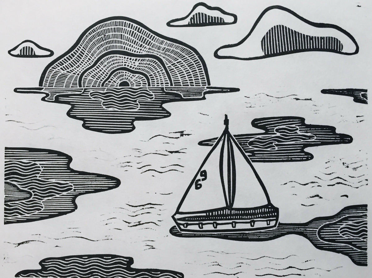 Lake Shore Drive 03 | Sailboat | Linocut Print | Wall Art