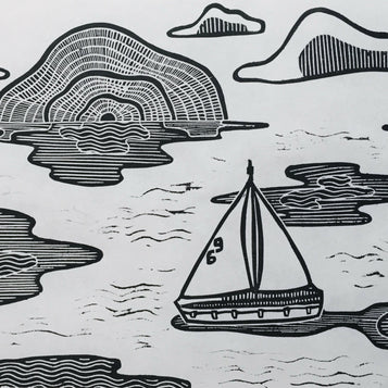 Lake Shore Drive 03 | Sailboat | Linocut Print | Wall Art