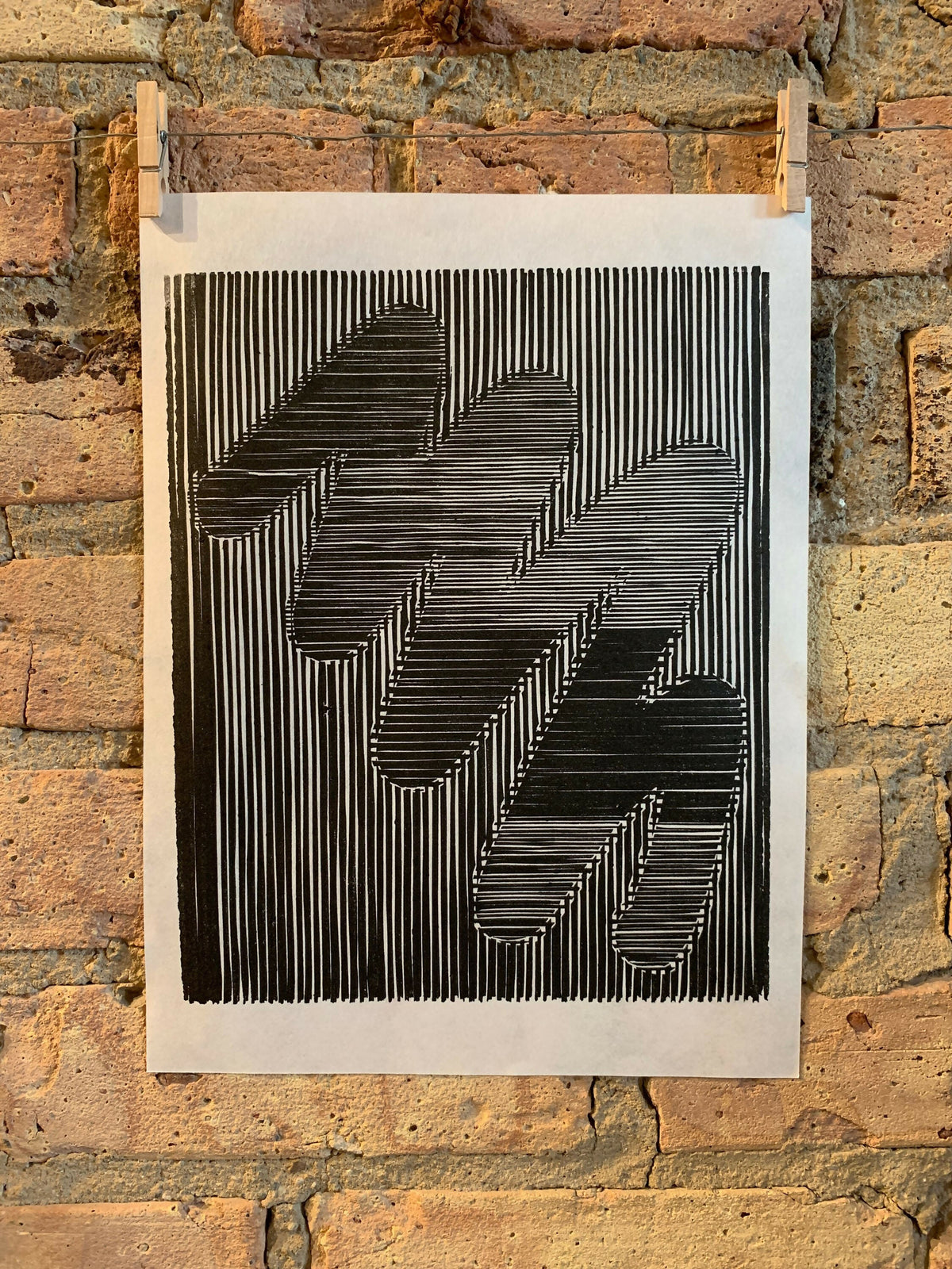 Round Brush / Moire 16 | Optical Illusion | Linocut Print | Wall Art