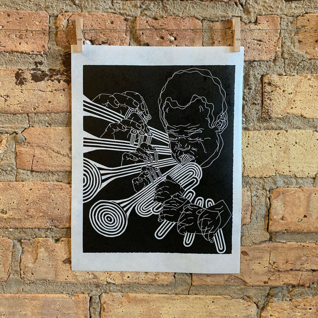 Miles Davis, 1969 | Jazz Trumpet | Linocut Print | Wall Art