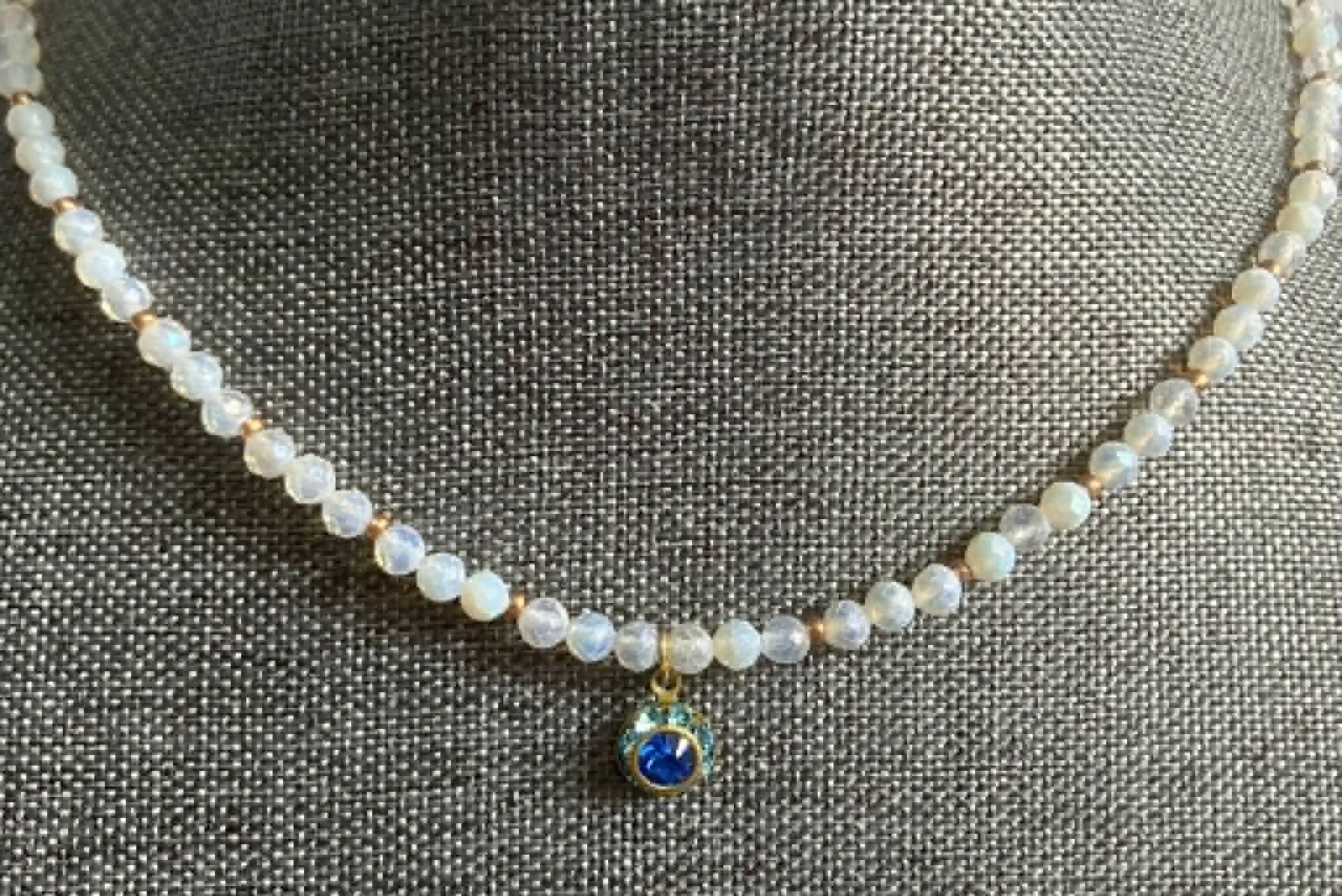 opalite necklace with 8mm vintage crystal charm