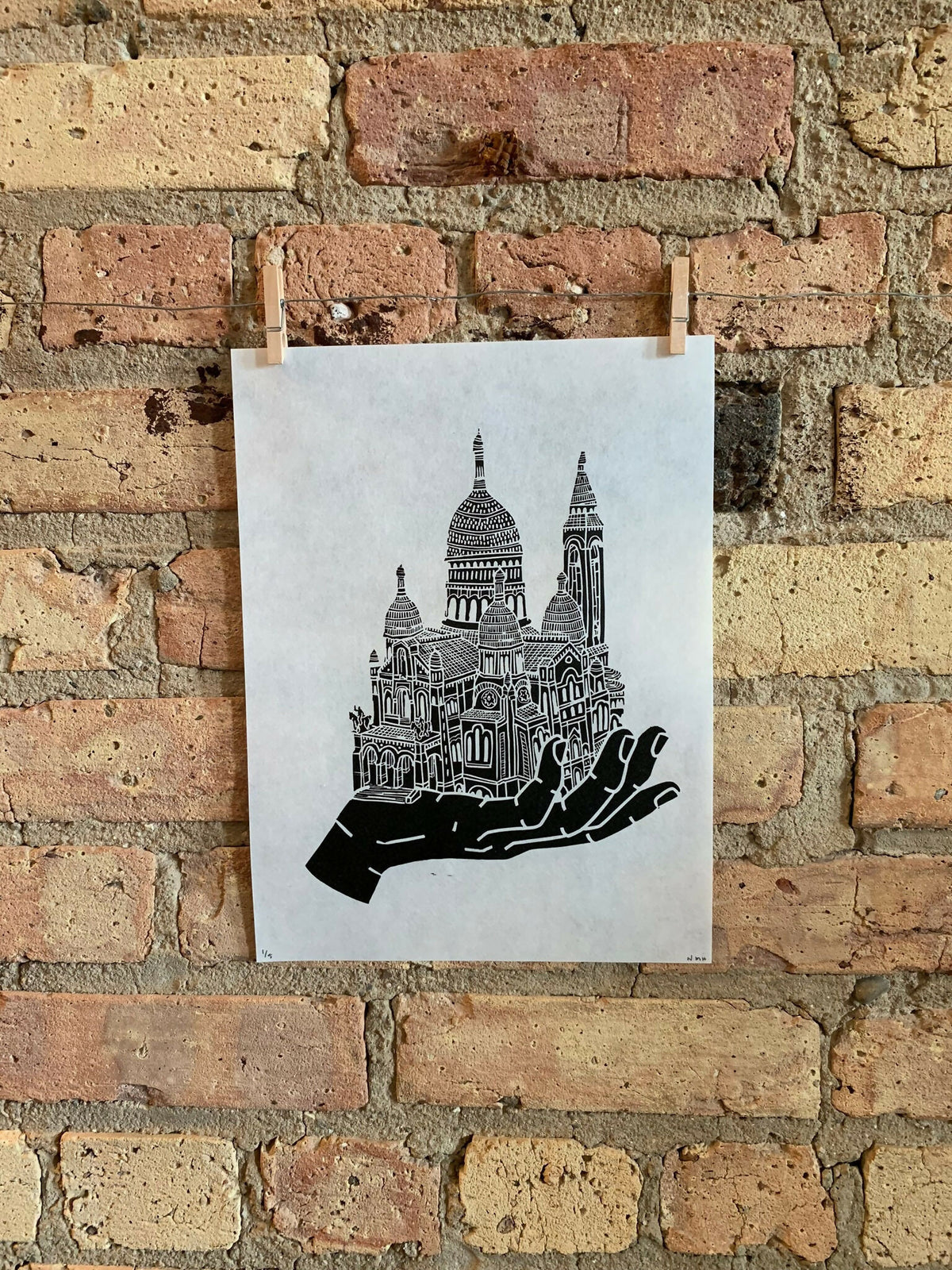 Basilica Sacre Coeur Hand | Sacre-CÅ“ur, Monmartre, Paris, France | Handscape | Linocut Print | Wall Art