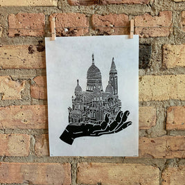 Basilica Sacre Coeur Hand | Sacre-CÅ“ur, Monmartre, Paris, France | Handscape | Linocut Print | Wall Art