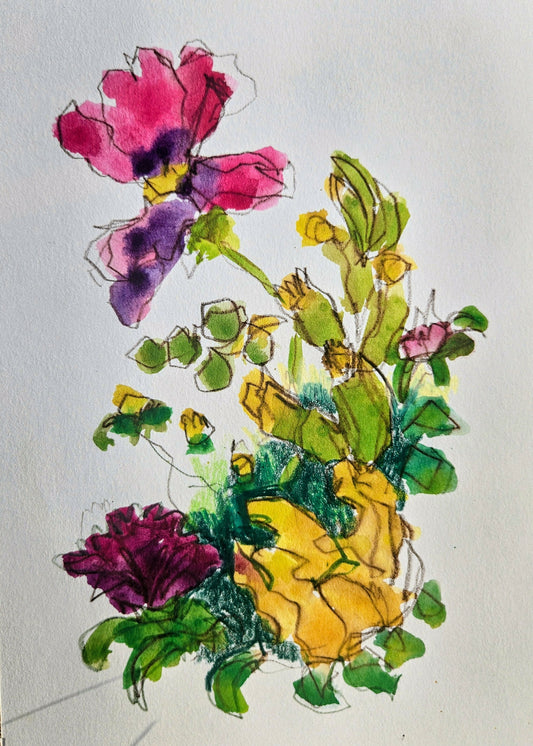 Wildflower Bouquet Mixed Media Watercolor