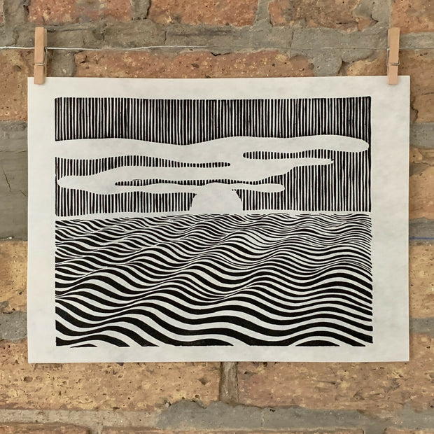 Sunrise, Lake Michigan / Moire 19 | Seascape | Linocut Print | Wall Art