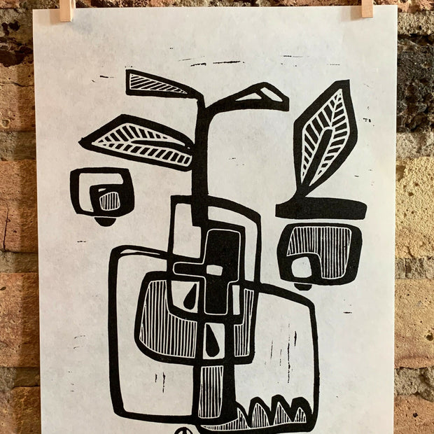 Abstract Pear | Linocut Print | Wall Art