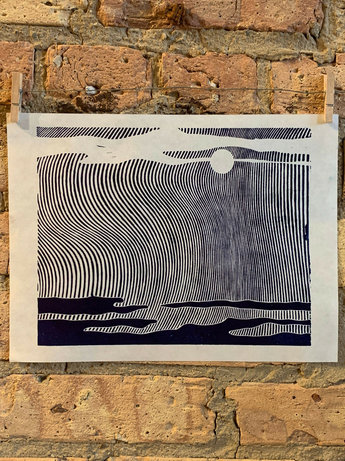 Rowlux Moonscape / Moire 12 | Seascape | Linocut Print | Wall Art