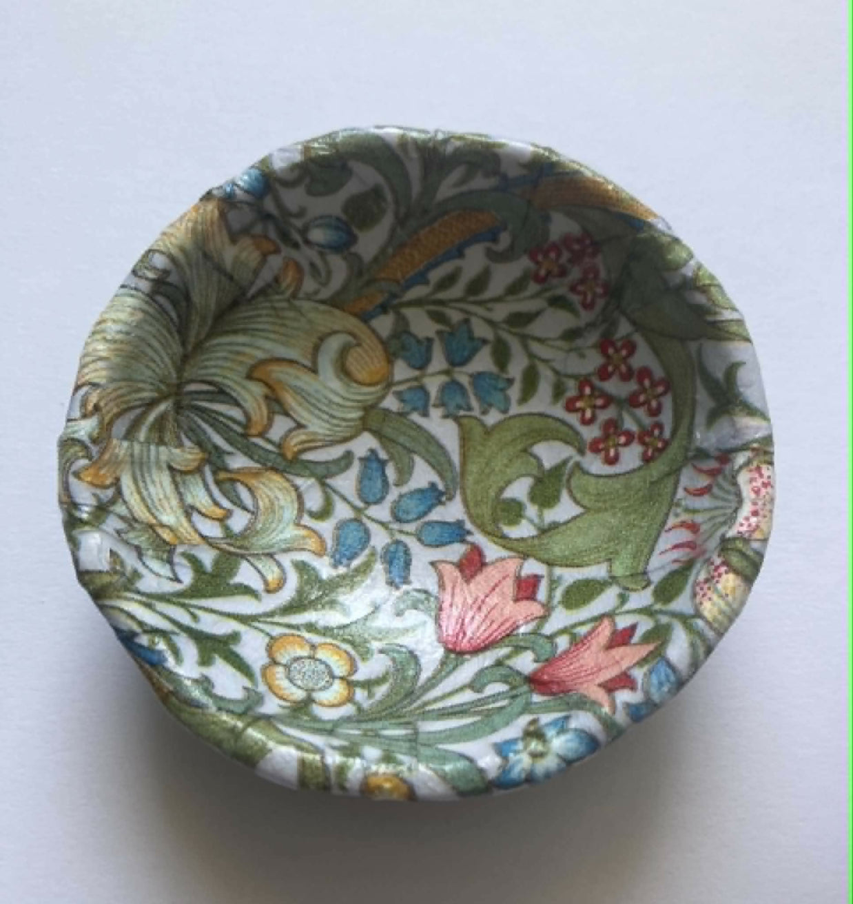 decoupage trinket dish - green/blue floral