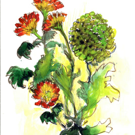 Wildflower Bouquet Mixed Media Drawing, 7 x 10 unframed