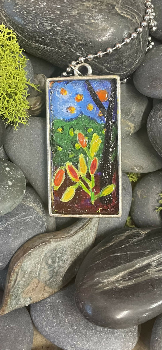 Modern art flower in a landscape pendant