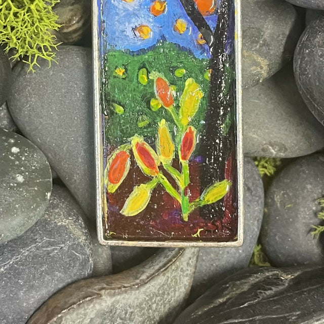 Modern art flower in a landscape pendant