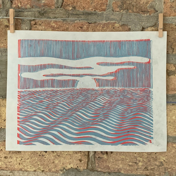 Sunrise, Lake Michigan / Moire 19 | Seascape | Linocut Print | Wall Art