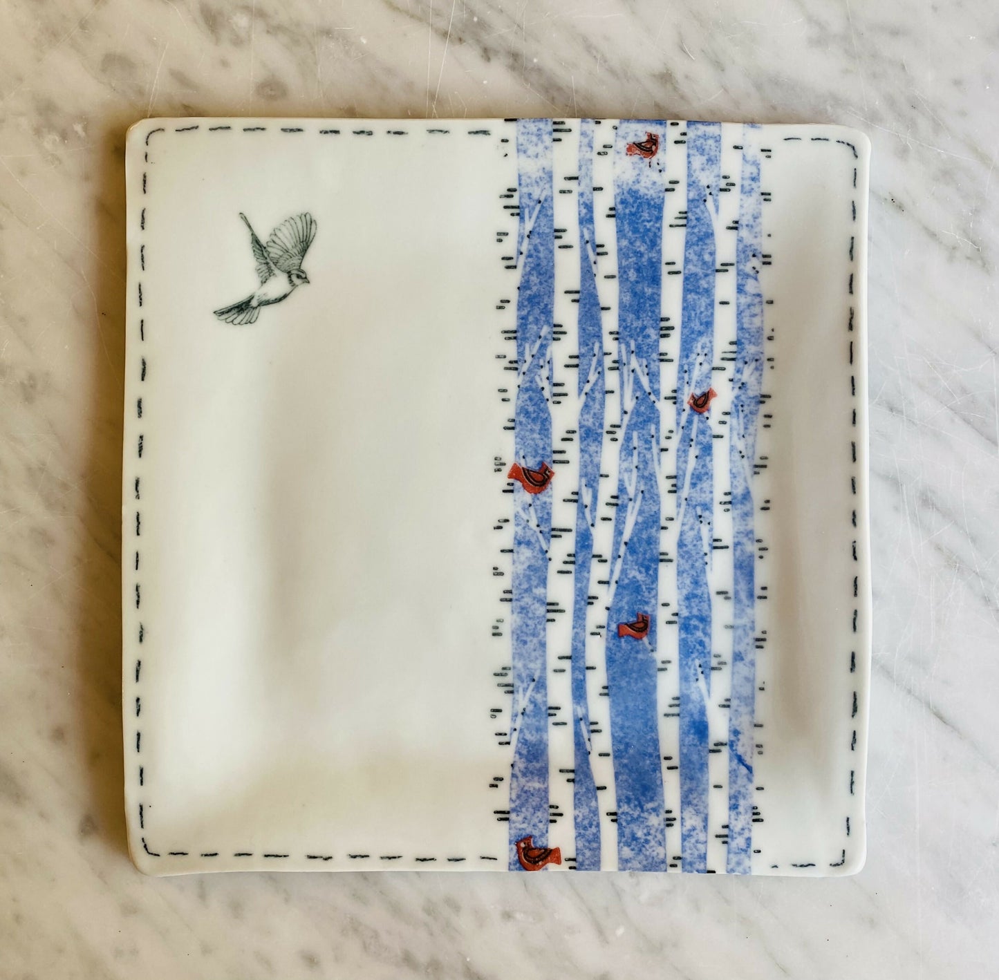 Square plate-birch trees