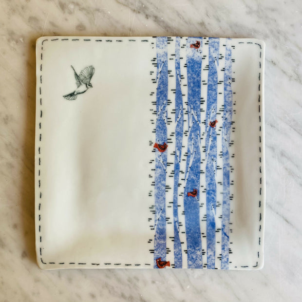 Square plate-birch trees