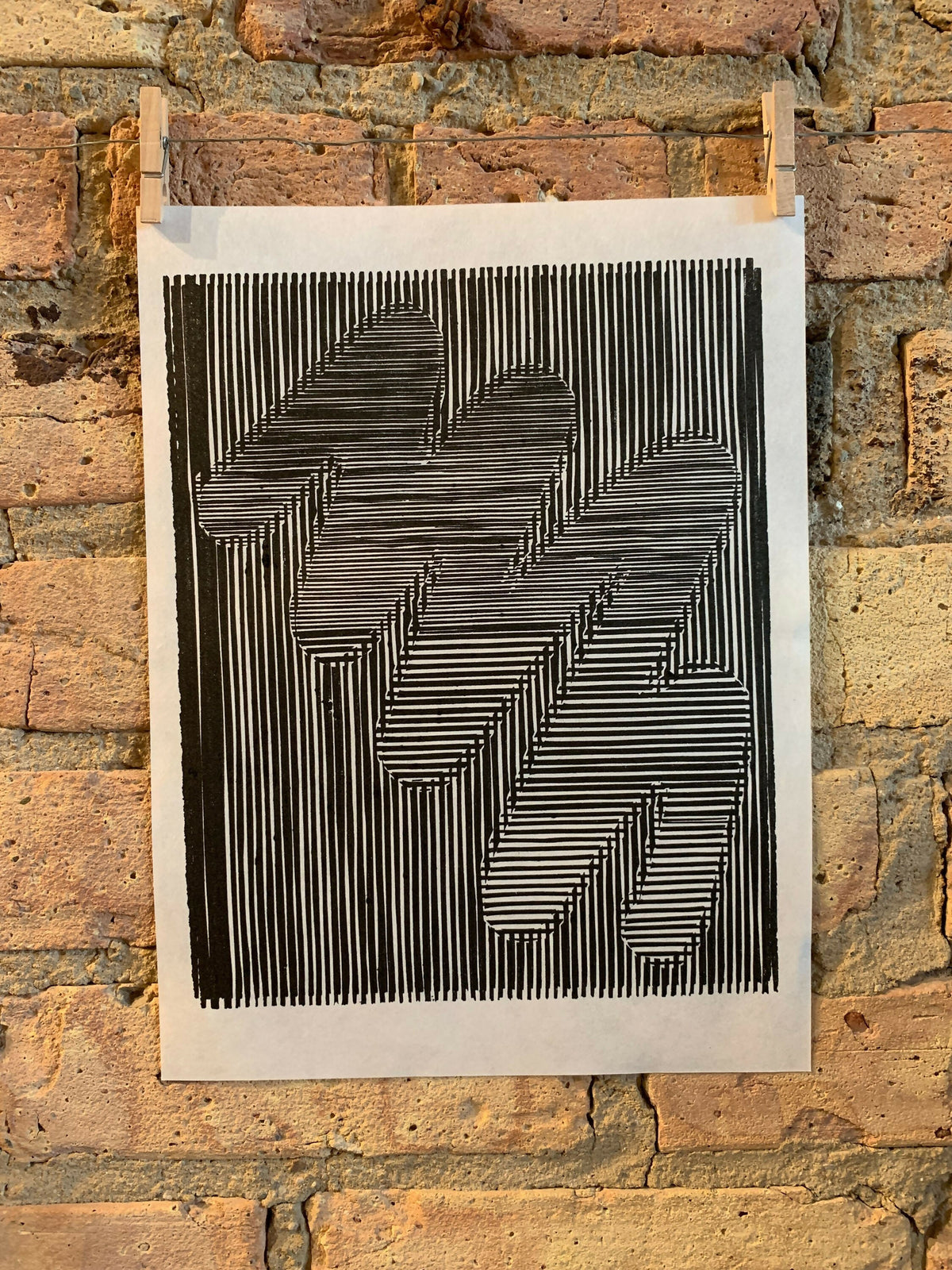 Round Brush / Moire 16 | Optical Illusion | Linocut Print | Wall Art