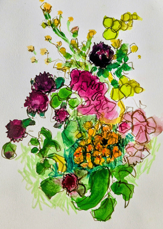 Wildflower Bouquet Mixed Media Drawing