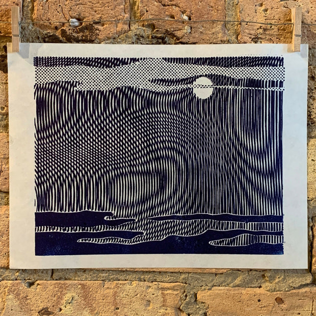 Rowlux Moonscape / Moire 12 | Seascape | Linocut Print | Wall Art