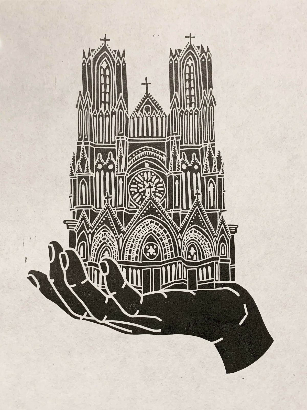 Notre Dame de Reims Handscape | Linocut Print | Wall Art