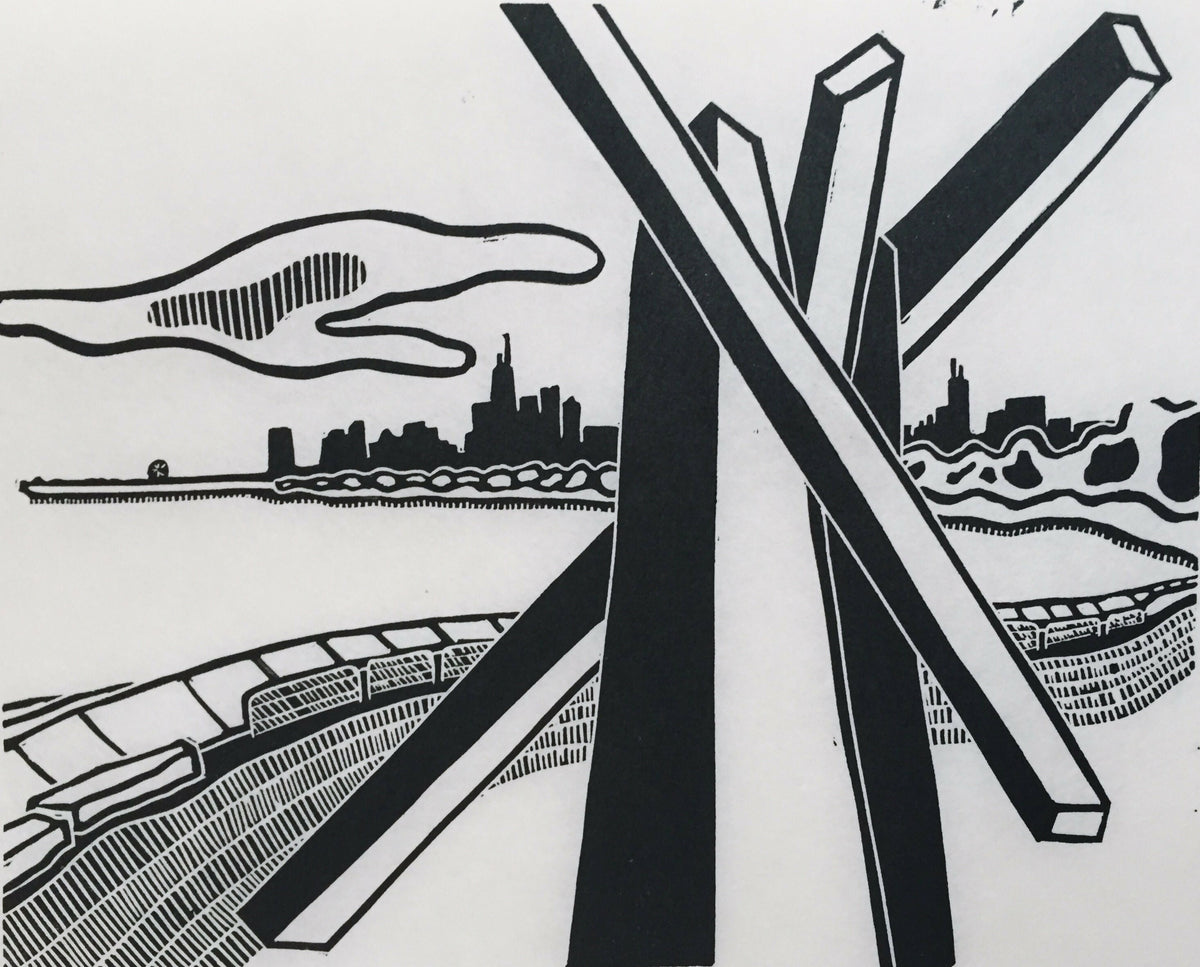 Lake Shore Drive 02 | Chicago Skyline | Linocut Print | Wall Art