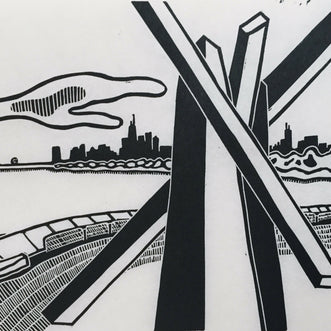 Lake Shore Drive 02 | Chicago Skyline | Linocut Print | Wall Art