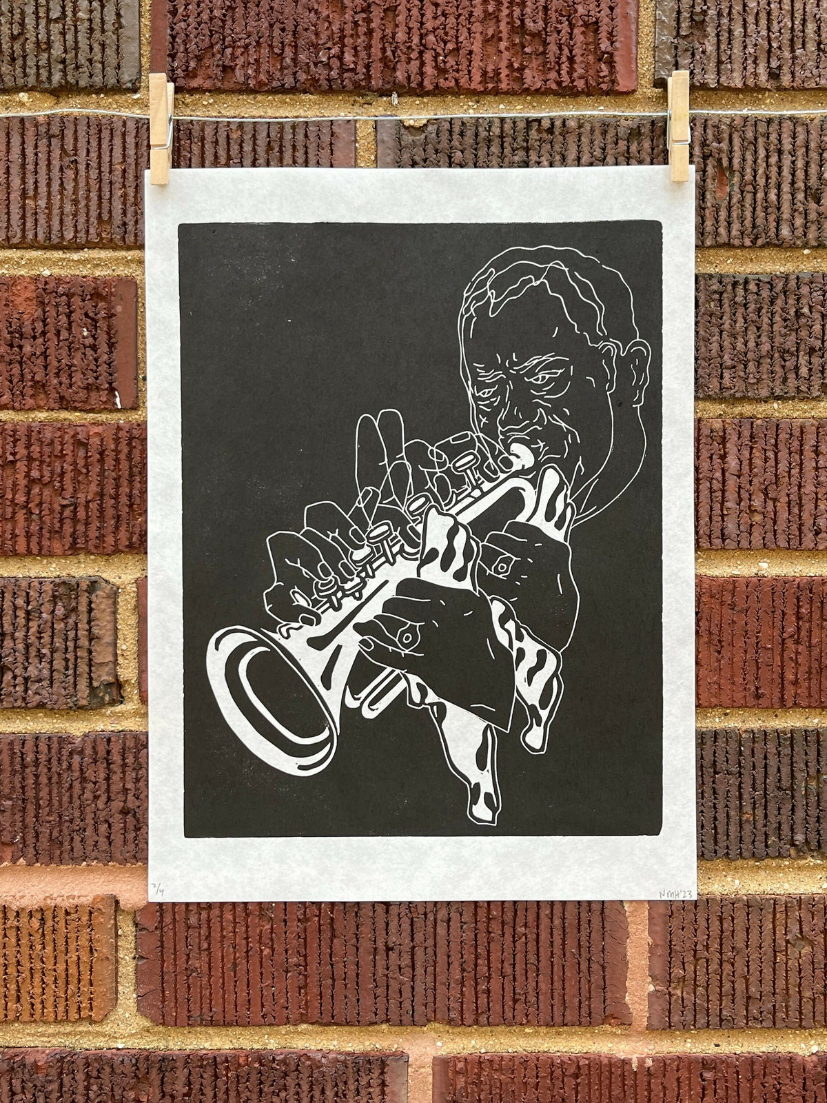 Louis “Satchmo” Armstrong | Jazz Trumpeter | Linocut Print | Wall Art